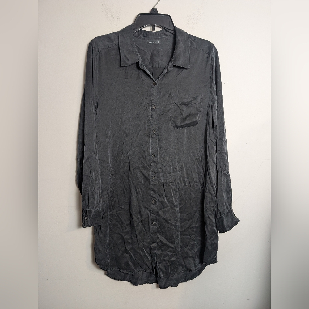 Shimera Silk Top Dark Gray Long Sleeve Button Front sz M No271628mi